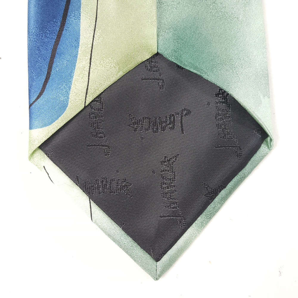 NWT J. Garica Mens 100% Silk Green Blue Tie - Picture 7 of 8